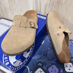 Birkenstock Boston Taupe Suede Slides Slippers Shoes NIB NWT
